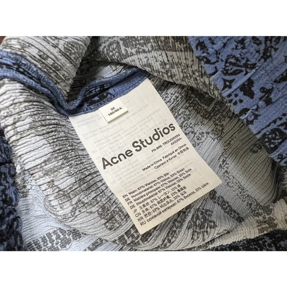 Acne Studios Textured Blue‎ Printed Pants Size EU 32 - Picture 5 of 6